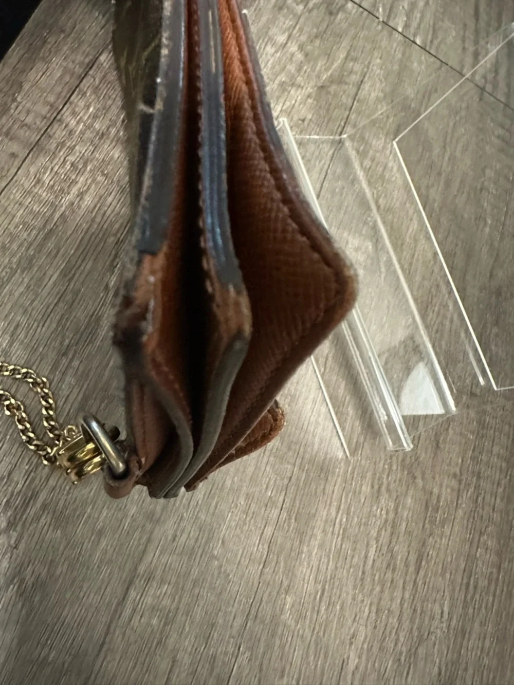 Louis Vuitton Monogram Canvas Chain Wallet in Brown with Gold Hardware